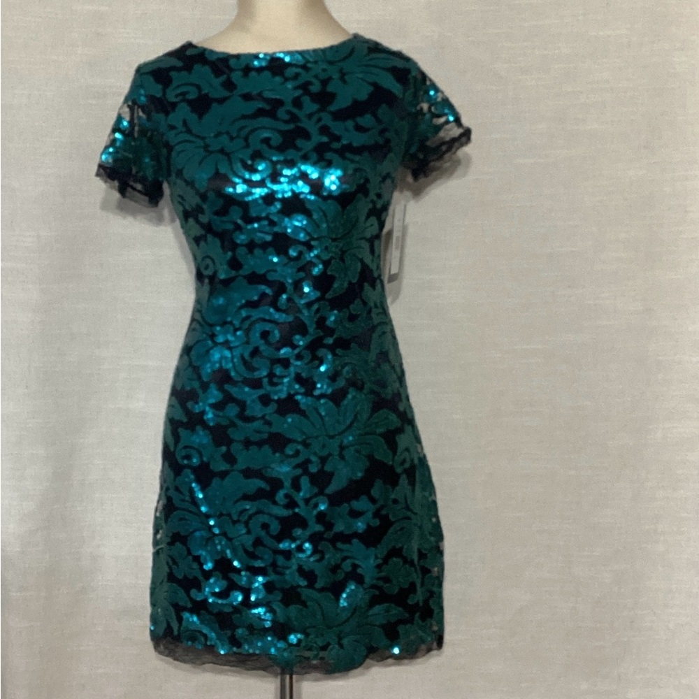 Jax Teal Floral Sequin Mini Dress